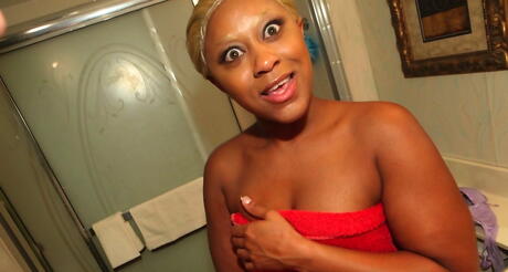 Deluxe ebony blond amateur Angel fucked after sucking huge cock in bath